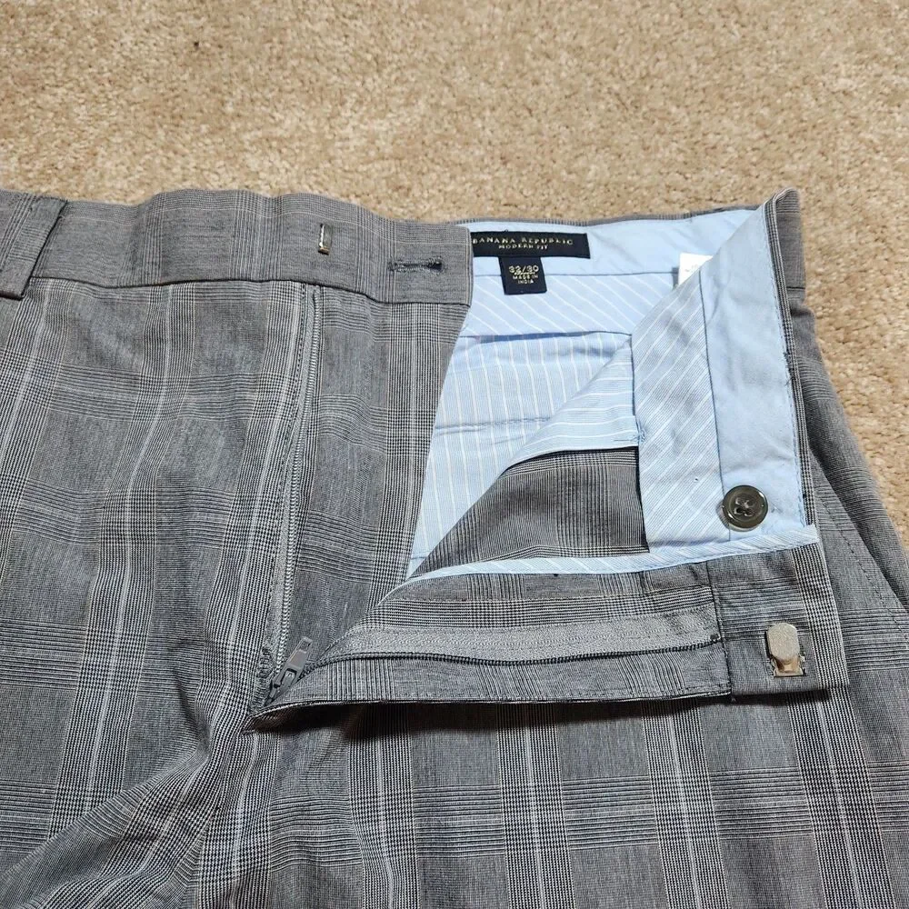 Banana Republic Dress Pants Men 32X30(29) Gray Plaid Straight Leg